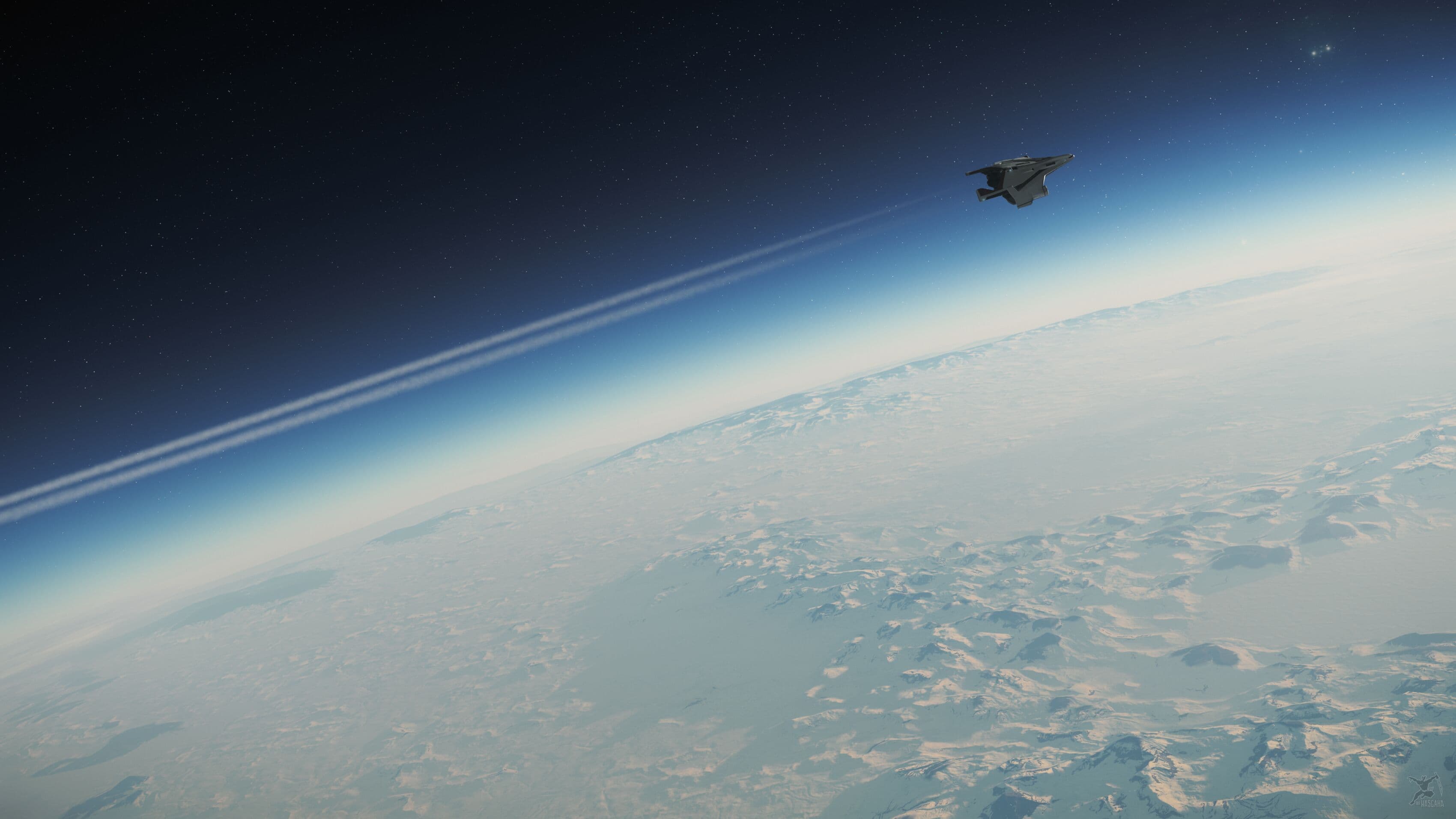 A C2 Hercules cargo hauler flying over the snowy plains of microTech