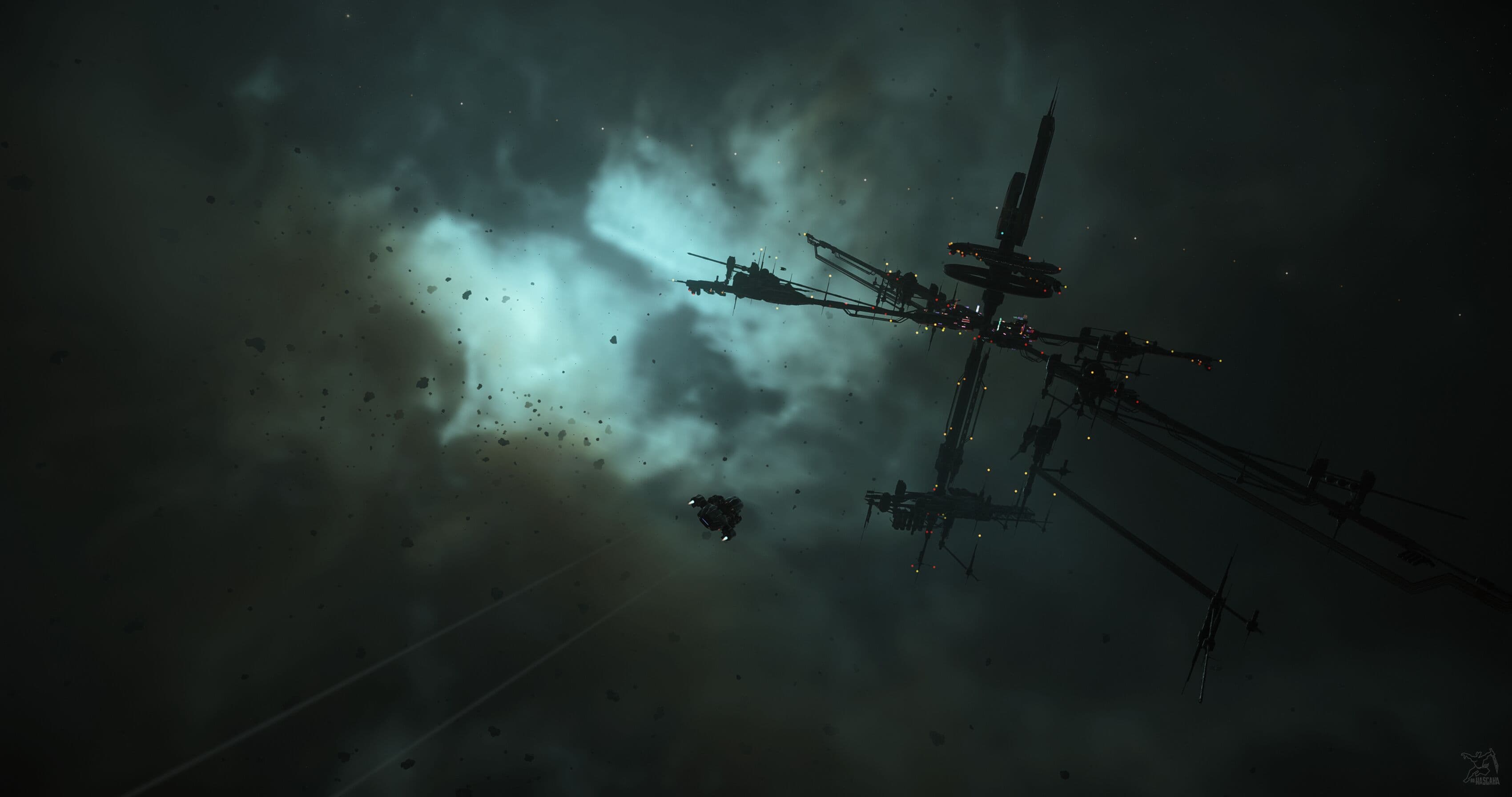 A MISC Prospector mining ship docked at a refinery station