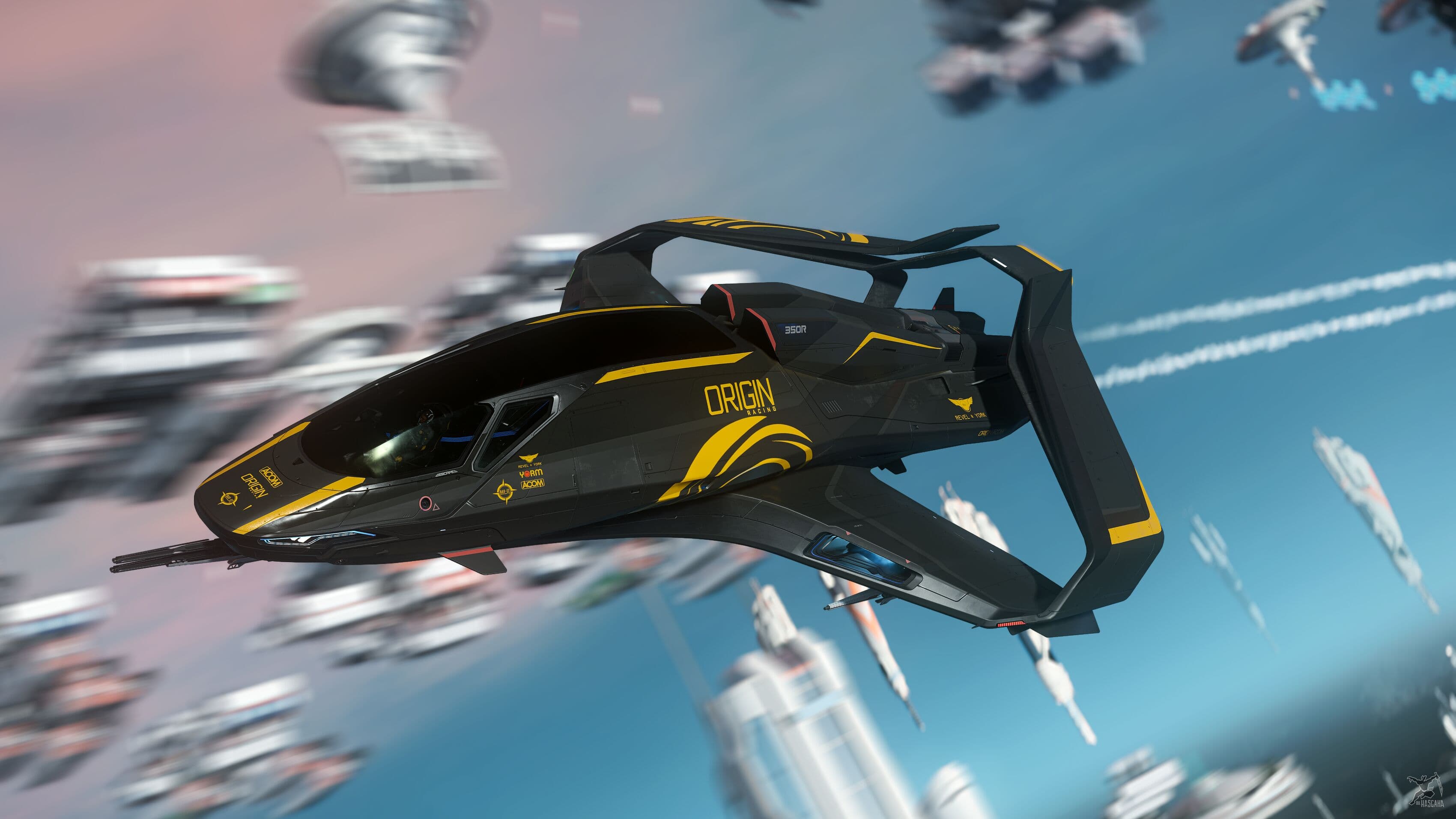 An Origin 350R racing ship on a racetrack